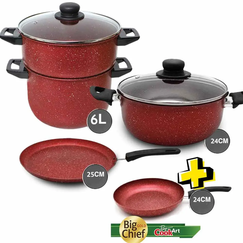 Batterie de cuisine 7 pièces  – GRANITE – ROUGE