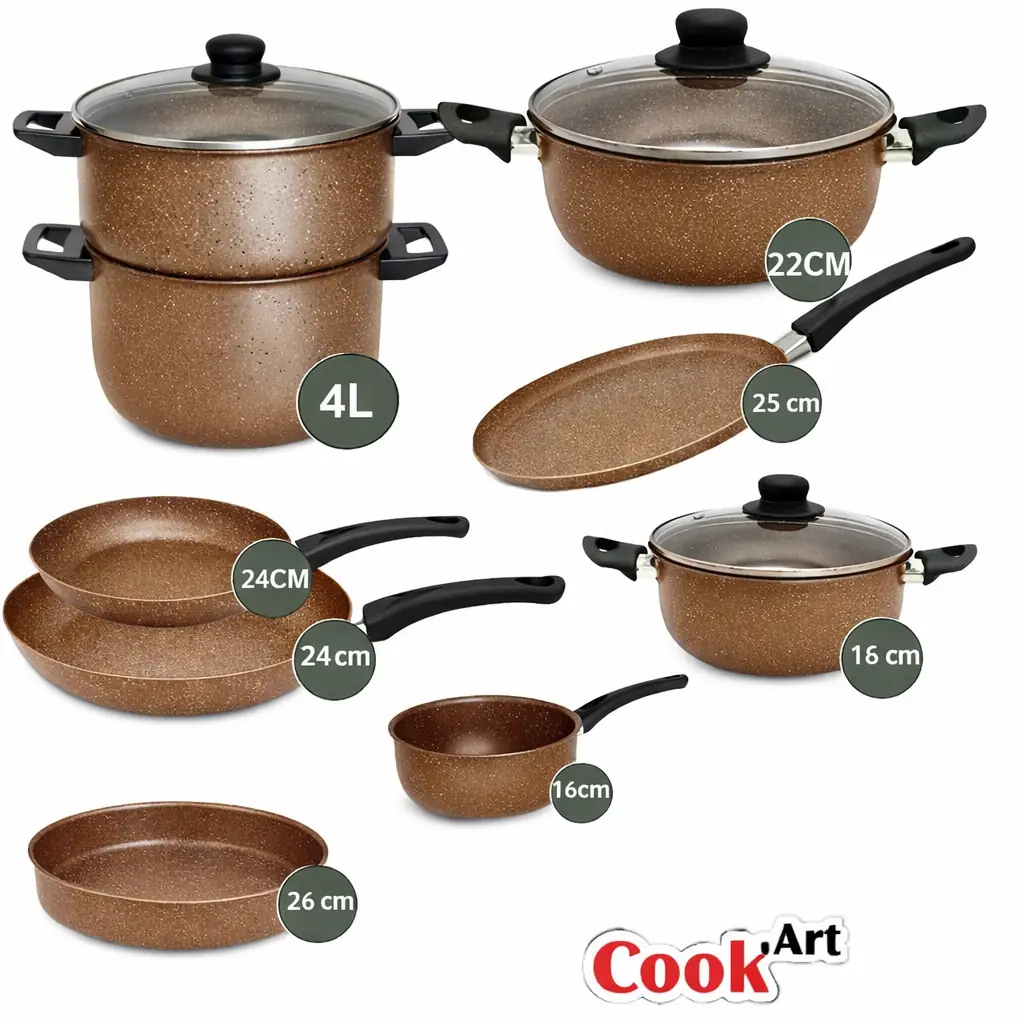Batterie de Cuisine 12pcs – Granite – Bronze