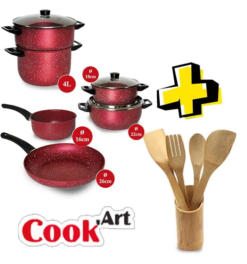 Batterie de cuisine Cook&rsquo;art  9 pièces – Granite – Rouge