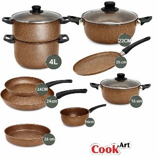 Batterie de Cuisine 12pcs – Granite – Bronze